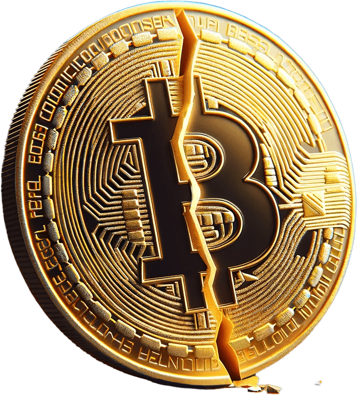 Um Bitcoin Partido no Meio
